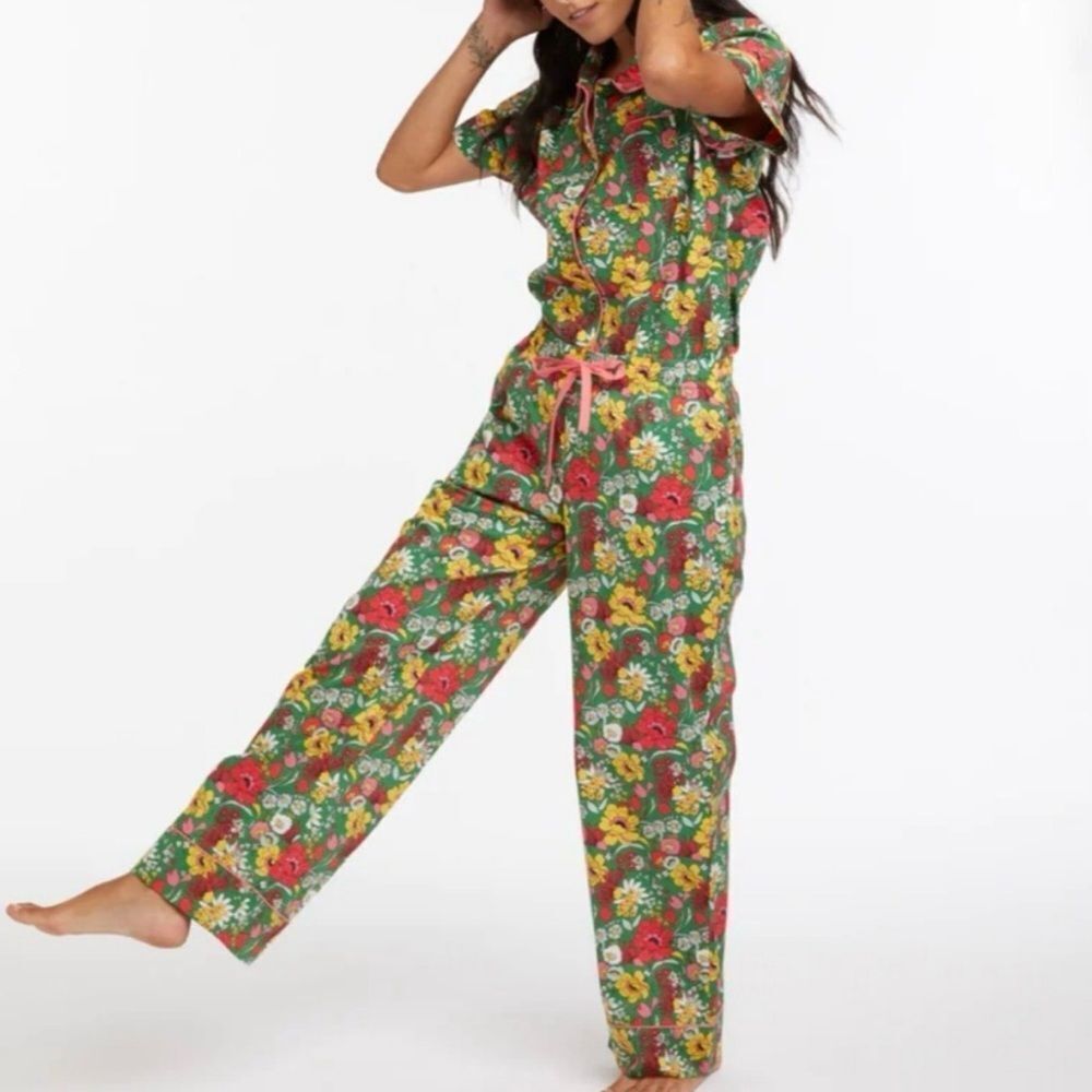 ban.do Cotton Green Floral Print Pajama Bottoms with Pockets